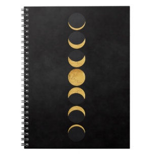 Caderno Espiral Fase Dourada da lua: fundo texturizado preto