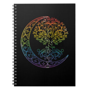 Caderno Espiral Fases da Lua Crescente da Árvore da Vida Mandala 