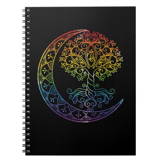 Caderno Espiral Fases da Lua Crescente da Árvore da Vida Mandala Y (Frente)