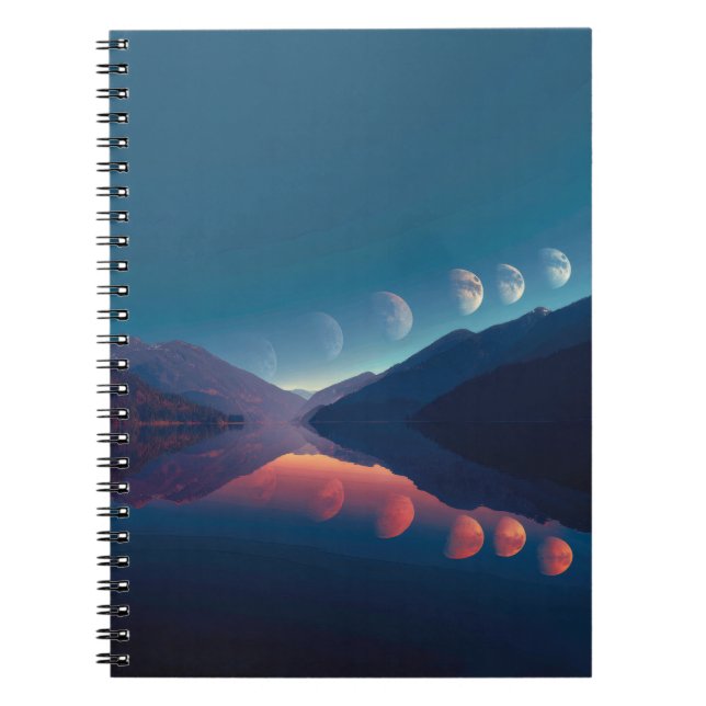 Caderno Espiral Fases do Bloco de Reflexão da Lua Lake (Frente)
