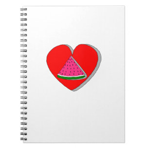 Caderno Espiral Fatia De Melancia E Desenho De Coração Vermelho