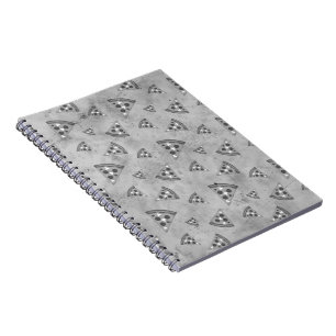 Caderno Espiral Fatias de pizza legais padrão preto branco cinza v