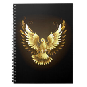 Caderno Espiral Faux Gold Foil Peace Dove em Preto