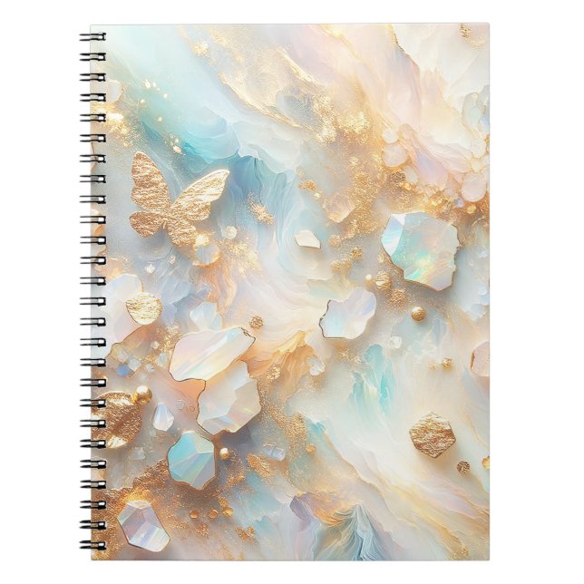 Caderno Espiral Faux Holographic Opal Moonstone Dourada Butterfly (Frente)