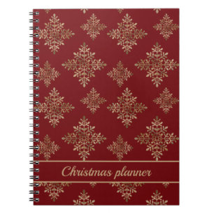 Caderno Espiral Faux Ouro Flocos De Neve Em Vermelho (Folha Não Re