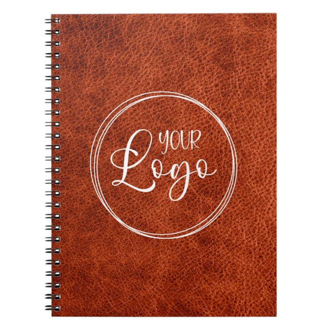 Caderno Espiral Faux Rust Brown Leather Modern Business Logo (Frente)
