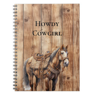 Caderno Espiral Faux Wood Western Cowboy Horse