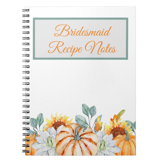 Caderno Espiral Favor de Receita do Casamento outono Bridesmaid (Frente)
