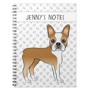 Caderno Espiral Fawn Boston Terrier Cão Cartoon Com Texto Persona