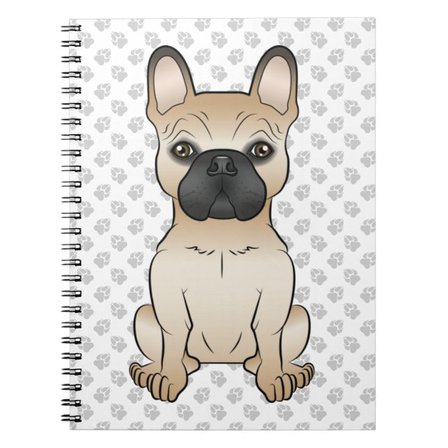 Caderno Espiral Fawn French Buldog / Frenchie Cartoon Dog & Paws (Frente)