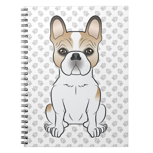 Caderno Espiral Fawn Piebald French Bulldog / Frenchie Cartoon Dog (Frente)