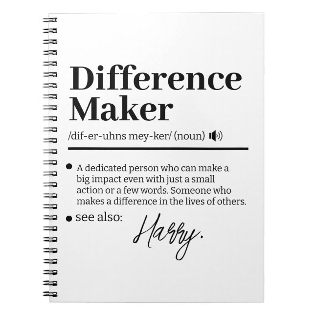 Caderno Espiral Fazedor de Diferença Personalizado, Presente de Ag (Frente)