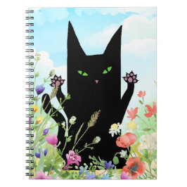 Caderno Espiral Febre de Primavera da Gata Preta: Gatinha e Flores