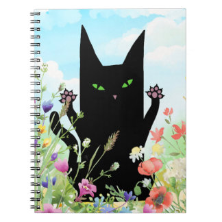 Caderno Espiral Febre de Primavera da Gata Preta: Gatinha e Flores