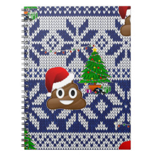 Caderno Espiral feio cocô de suéter de Natal emoji