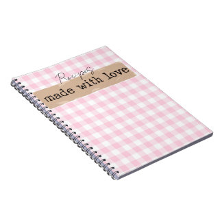 Caderno Espiral Feita com verificação rosa-amor e branca