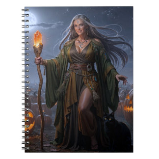 Caderno Espiral Feiticeira da Terra do Campo de Abóbora Iluminado