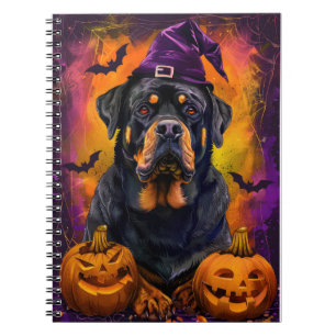 Caderno Espiral Feiticeira De Cachorro E Abóbora De Rótweiler