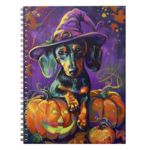 Caderno Espiral Feiticeira De Halloween E Abóbora De Cachorro Louc