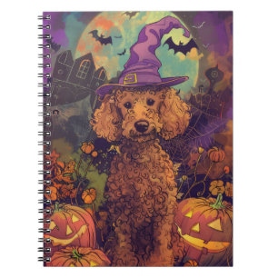 Caderno Espiral Feiticeira de Halloween e Abóbora de Poodle Spookl