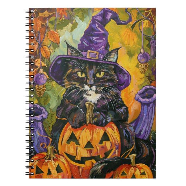 Caderno Espiral Feiticeira de Halloween e Abóbora de Tuxedo (Frente)