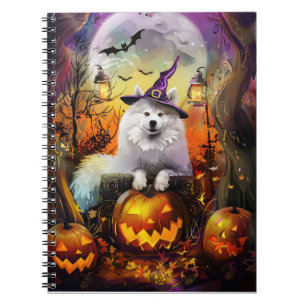 Caderno Espiral Feiticeira de Halloween e Abóbora Samoyed Samoyed