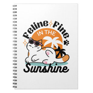 Caderno Espiral Feline Fine no Sol - Gato Tropical Relaxado