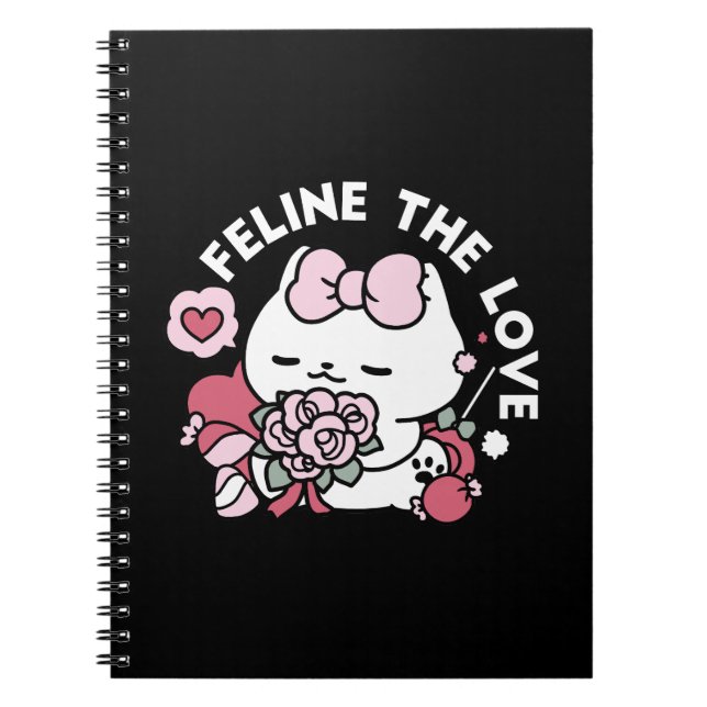 Caderno Espiral Feline o Amor - Design de Gato do Namorados (Frente)
