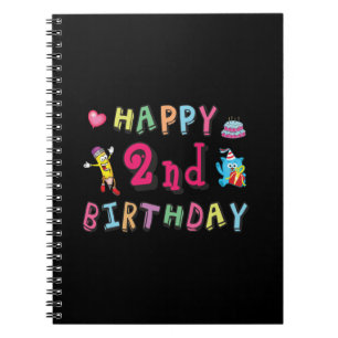 Caderno Espiral Feliz 2º Aniversário. 2 anos de aniversário.