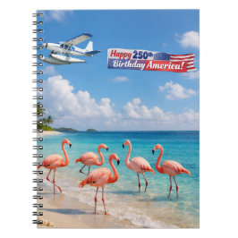 Caderno Espiral Feliz 250º Aniversário América Flamingos na Praia