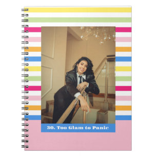 Caderno Espiral Feliz aniversário de 30 anos, foto com listras col