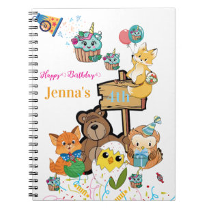 Caderno Espiral Feliz Aniversário Raposa Ursinho de Pelúcia Cadern