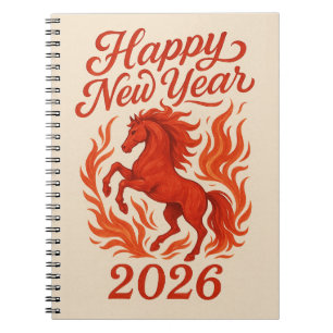 Caderno Espiral Feliz ano novo 2026 Cavalo de Fiery