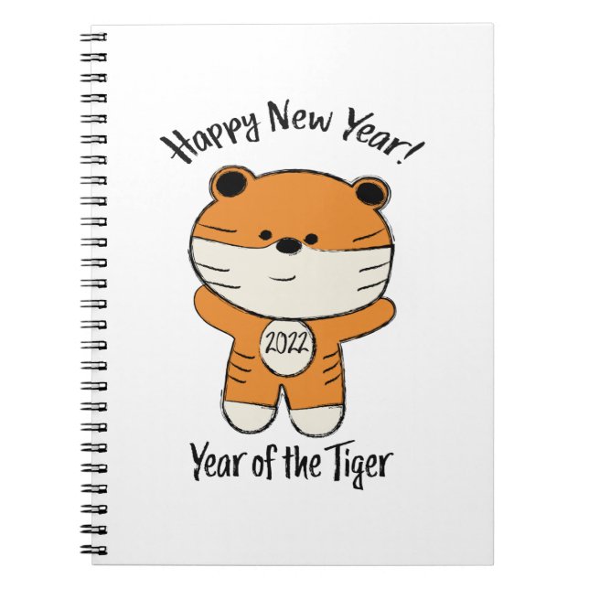 Caderno Espiral Feliz ano novo Adorável 2022 Ano do Tigre (Frente)