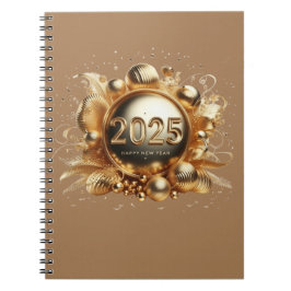 Caderno Espiral feliz ano novo de tipografia do ouro 2025 para ela