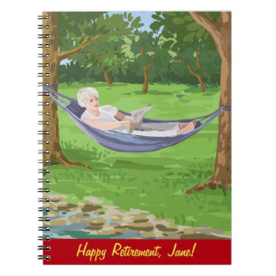 Caderno Espiral Feliz aposentadoria personalizar (Lady in Hammock)