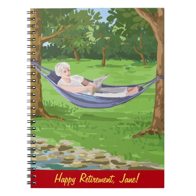 Caderno Espiral Feliz aposentadoria personalizar (Lady in Hammock) (Frente)