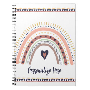 Caderno Espiral Feliz Boho Arco-Íris Moderno Mínimo Trendy Chic