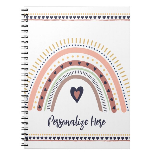 Caderno Espiral Feliz Boho Arco-Íris Moderno Mínimo Trendy Chic (Frente)