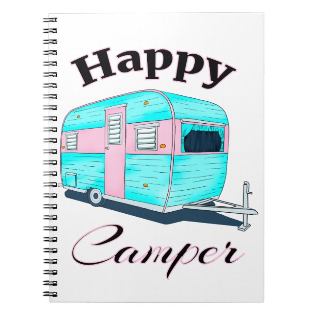 Caderno Espiral Feliz Camper Trailer acampando (Frente)