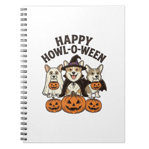Caderno Espiral Feliz Como-O-Queremos Corgi Dia das Bruxas Cachorr