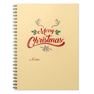 Caderno Espiral Feliz Design de Natal Vermelho e Verde