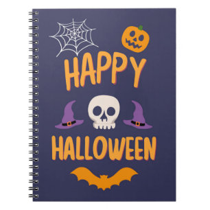 Caderno Espiral Feliz Dia das Bruxas assustador design de morcegos