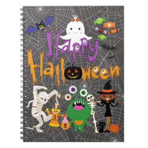 Caderno Espiral Feliz Dia das Bruxas Crianças Bonitas e Loucas