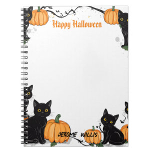 Caderno Espiral Feliz Dia das Bruxas de Gatos Negros e Abóbora