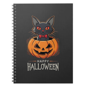 Caderno Espiral Feliz Dia das Bruxas Gato Preto Desenho de Abóbora