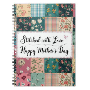 Caderno Espiral Feliz Dia das Mães - Padrão de Colcha Retro Fofo