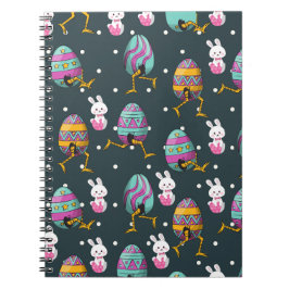 Caderno Espiral Feliz dia de Páscoa - Padrão de Desejos de Coelho