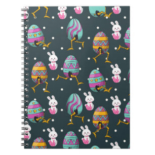 Caderno Espiral Feliz dia de Páscoa - Padrão de Desejos de Coelho