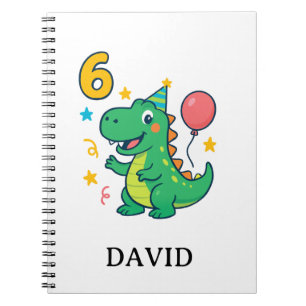Caderno Espiral Feliz Dino Faz 6 Anos – Ilustração de Festa de Ani